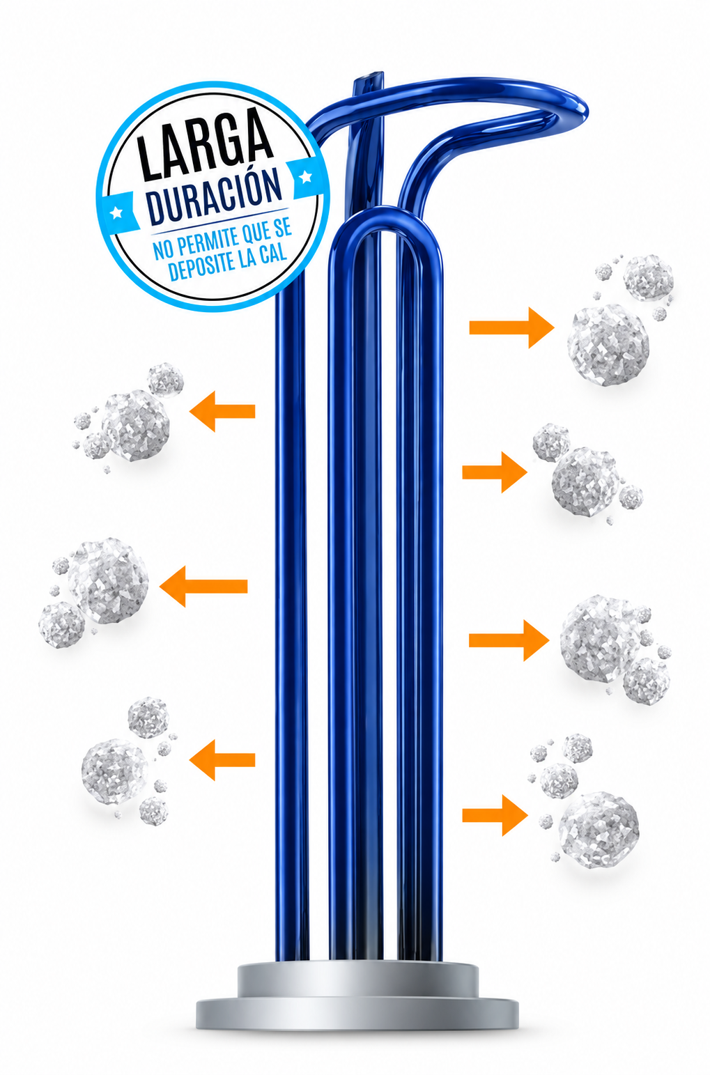Resistencia anticalcárea Blue Forever El Titano Twin incorpora la resistencia Blue Forever, diseñada específicamente para reducir la adherencia de cal. Su recubrimiento especial proporciona una elevada resistencia frente a las incrustaciones, ayudando a mantener el rendimiento del elemento calefactor y contribuyendo a alargar su vida útil. Esta característica cobra especial importancia en zonas con agua dura, donde la acumulación de cal puede afectar significativamente a las resistencias convencionales.